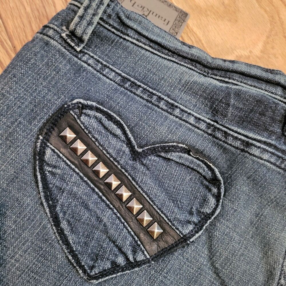 FRANKIE b Y2K Heart Studded Pocket Denim Micro Mini Ultra Low Rise Jean Shorts